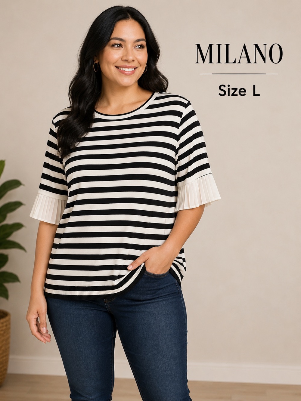 Vila Milano Black and White Striped short sleeve top Cottagecore women’s size L